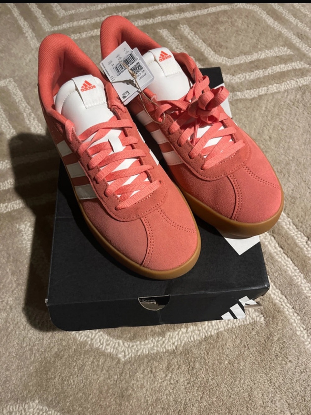 adidas VL Court 3.0 Coral/White Suede Sneakers with Gum Sole- NIB